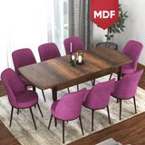 Canisa Concept Via Serisi 80x132 cm Açılabilir Barok Ahşap Desen Mor 8 Sandalye Mutfak Masa Takımı