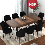 Canisa Concept Via Serisi 80x132 cm Açılabilir Barok Ahşap Desen Mutfak Masa Takımı + 8 Adet Siyah Sandalye