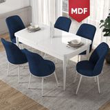 Canisa Concept Via Serisi Açılabilir MDF Beyaz Renk Mutfak Masası Takımı, Yemek Masası+6 Adet Sandalye - Lacivert