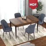 Canisa Concept Via Serisi MDF Açılabilir Barok Ahşap Desenli Mutfak Masası Takımı, Yemek Masası+4 Adet Sandalye - Kahverengi