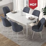 Canisa Concept Via Serisi MDF Açılabilir Beyaz Renk Mutfak Masası Takımı, Yemek Masası+6 Adet Sandalye - Rustik Mat Gri