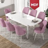 Canisa Concept Via Serisi MDF Açılabilir Beyaz Renk Mutfak Masası Takımı, Yemek Masası+8 Adet Sandalye - Pembe