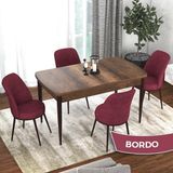 Canisa Concept Via Serisi MDF Barok Ahşap Desen Açılabilir 80X132 Mutfak Masa Takımı 4 Adet Sandalye - Bordo