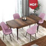 Canisa Concept Via Serisi MDF Barok Ahşap Desen Açılabilir 80X132 Mutfak Masa Takımı 4 Adet Sandalye - Pembe
