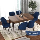 Canisa Concept Via Serisi MDF Barok Ahşap Desen Açılabilir 80X132 Mutfak Masa Takımı 6 Adet Sandalye - Lacivert
