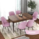 Canisa Concept Via Serisi MDF Barok Ahşap Desen Açılabilir 80X132 Mutfak Masa Takımı 6 Adet Sandalye - Pembe