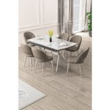 Canisa Concept Weps Serisi 89X150 Açılabilir Lak Panel Rampla Gri Krom Ayak Masa Takımı Ve 6 Cappucino Sandalye