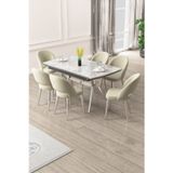 Canisa Concept Weps Serisi 89X150 Açılabilir Lak Panel Rampla Gri Krom Ayak Masa Takımı Ve 6 Krem Sandalye