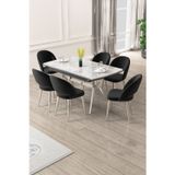 Canisa Concept Weps Serisi 89X150 Açılabilir Lak Panel Rampla Gri Krom Ayak Masa Takımı Ve 6 Siyah Sandalye