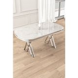 Canisa Concept Zae Serisi 90X168 Lak Panel Krom Ayak Beyaz Mermer Desen Masa
