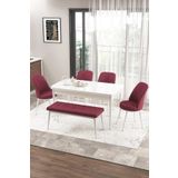 Canisa Concept Zen Serisi 80x132 cm Benchli Açılabilir Beyaz Bordo Mdf Mutfak Masası Takımı