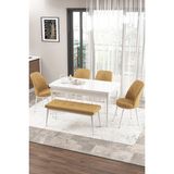 Canisa Concept Zen Serisi 80x132 cm Benchli Açılabilir Beyaz Cappuccino Mdf Mutfak Masası Takımı