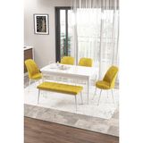 Canisa Concept Zen Serisi 80x132 cm Benchli Açılabilir Beyaz Hardal Mdf Mutfak Masası Takımı