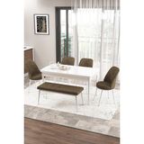 Canisa Concept Zen Serisi 80x132 cm Benchli Açılabilir Beyaz Kahverengi Mdf Mutfak Masası Takımı