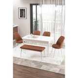 Canisa Concept Zen Serisi 80x132 cm Benchli Açılabilir Beyaz Kiremit Mdf Mutfak Masası Takımı