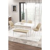 Canisa Concept Zen Serisi 80x132 cm Benchli Açılabilir Beyaz Krem Mdf Mutfak Masası Takımı