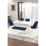 Canisa Concept Zen Serisi 80x132 cm Benchli Açılabilir Beyaz Lacivert Mdf Mutfak Masası Takımı