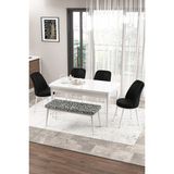 Canisa Concept Zen Serisi 80x132 cm Benchli Açılabilir Beyaz Mat Siyah Mdf Mutfak Masası Takımı
