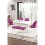 Canisa Concept Zen Serisi 80x132 cm Benchli Açılabilir Beyaz Mor Mdf Mutfak Masası Takımı