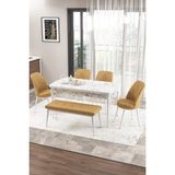Canisa Concept Zen Serisi 80x132 cm Benchli Beyaz Mermer Desen Açılabilir Mdf Cappucino Mutfak Masası Takımı