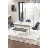 Canisa Concept Zen Serisi 80x132 cm Benchli Beyaz Mermer Desen Açılabilir Mdf Gri Mutfak Masası Takımı