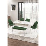 Canisa Concept Zen Serisi 80x132 cm Benchli Beyaz Mermer Desen Açılabilir Mdf Haki Yeşili Mutfak Masası Takımı