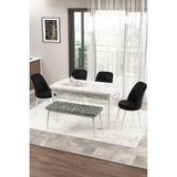 Canisa Concept Zen Serisi 80x132 cm Benchli Beyaz Mermer Desen Açılabilir Mdf Mat Siyah Mutfak Masası Takımı