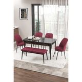 Canisa Concept Zen Serisi 80x132 cm Benchli Siyah Mermer Desen Açılabilir Mdf Bordo Mutfak Masası Takımı