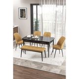 Canisa Concept Zen Serisi 80x132 cm Benchli Siyah Mermer Desen Açılabilir Mdf Cappuccino Mutfak Masası Takımı