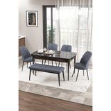 Canisa Concept Zen Serisi 80x132 cm Benchli Siyah Mermer Desen Açılabilir Mdf Füme Mutfak Masası Takımı
