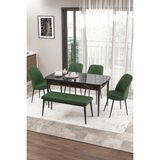 Canisa Concept Zen Serisi 80x132 cm Benchli Siyah Mermer Desen Açılabilir Mdf Haki Yeşili Mutfak Masası Takımı