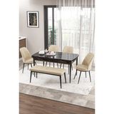 Canisa Concept Zen Serisi 80x132 cm Benchli Siyah Mermer Desen Açılabilir Mdf Krem Mutfak Masası Takımı