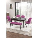 Canisa Concept Zen Serisi 80x132 cm Benchli Siyah Mermer Desen Açılabilir Mdf Mor Mutfak Masası Takımı
