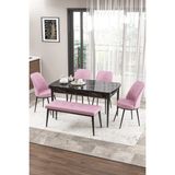 Canisa Concept Zen Serisi 80x132 cm Benchli Siyah Mermer Desen Açılabilir Mdf Pembe Mutfak Masası Takımı