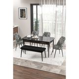 Canisa Concept Zen Serisi 80x132 cm Benchli Siyah Mermer Desen Açılabilir Mdf Siyah Beyaz Mutfak Masası Takımı