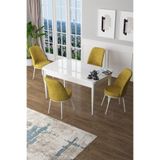 Canisa Concept Zen Serisi 80x132 cm MDF Açılabilir Beyaz Masa Takımı, 4 Hardal Sarısı Sandalye