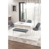 Canisa Concept Zen Serisi 80x132 Mdf Açılabilir Beyaz Masa Takımı 4 Gri Sandalye Ve 1 Bench
