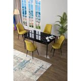 Canisa Concept Zen Serisi 80X132 Mdf Açılabilir Siyah Mermer Desen Masa Takımı Ve 4 Hardal Sarısı Sandalye