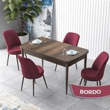 Canisa Concept Zen Serisi Açılabilir Barok Ahşap Desen Mdf 80X132 Mutfak Masası Takımı 4 Adet Sandalye - Bordo