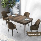 Canisa Concept Zen Serisi Açılabilir Barok Ahşap Desen Mdf 80X132 Mutfak Masası Takımı 4 Adet Sandalye - Kahverengi
