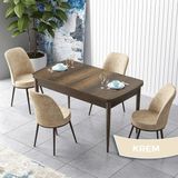 Canisa Concept Zen Serisi Açılabilir Barok Ahşap Desen Mdf 80X132 Mutfak Masası Takımı 4 Adet Sandalye - Krem