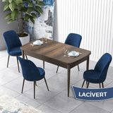 Canisa Concept Zen Serisi Açılabilir Barok Ahşap Desen Mdf 80X132 Mutfak Masası Takımı 4 Adet Sandalye - Lacivert