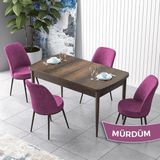 Canisa Concept Zen Serisi Açılabilir Barok Ahşap Desen Mdf 80X132 Mutfak Masası Takımı 4 Adet Sandalye - Mürdüm
