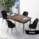 Canisa Concept Zen Serisi Açılabilir Barok Ahşap Desen Mdf 80X132 Mutfak Masası Takımı 4 Adet Sandalye - Siyah