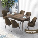 Canisa Concept Zen Serisi Açılabilir Barok Ahşap Desen Mdf 80X132 Mutfak Masası Takımı 6 Adet Sandalye - Kahverengi