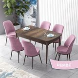 Canisa Concept Zen Serisi Açılabilir Barok Ahşap Desen Mdf 80X132 Mutfak Masası Takımı 6 Adet Sandalye - Pembe