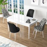 Canisa Concept Zen Serisi Açılabilir Beyaz Mdf 80X132 Mutfak Masa Takımı 4 Adet Sandalye - Siyah - Beyaz