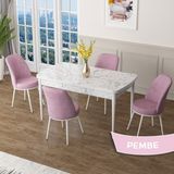 Canisa Concept Zen Serisi Açılabilir Beyaz Mermer Desen Mdf 80X132 Mutfak Masası Takımı 4 Sandalye - Cappucino