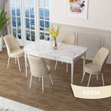 Canisa Concept Zen Serisi Açılabilir Beyaz Mermer Desen Mdf 80X132 Mutfak Masası Takımı 4 Sandalye - Krem