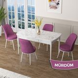Canisa Concept Zen Serisi Açılabilir Beyaz Mermer Desen Mdf 80X132 Mutfak Masası Takımı 4 Sandalye - Mürdüm